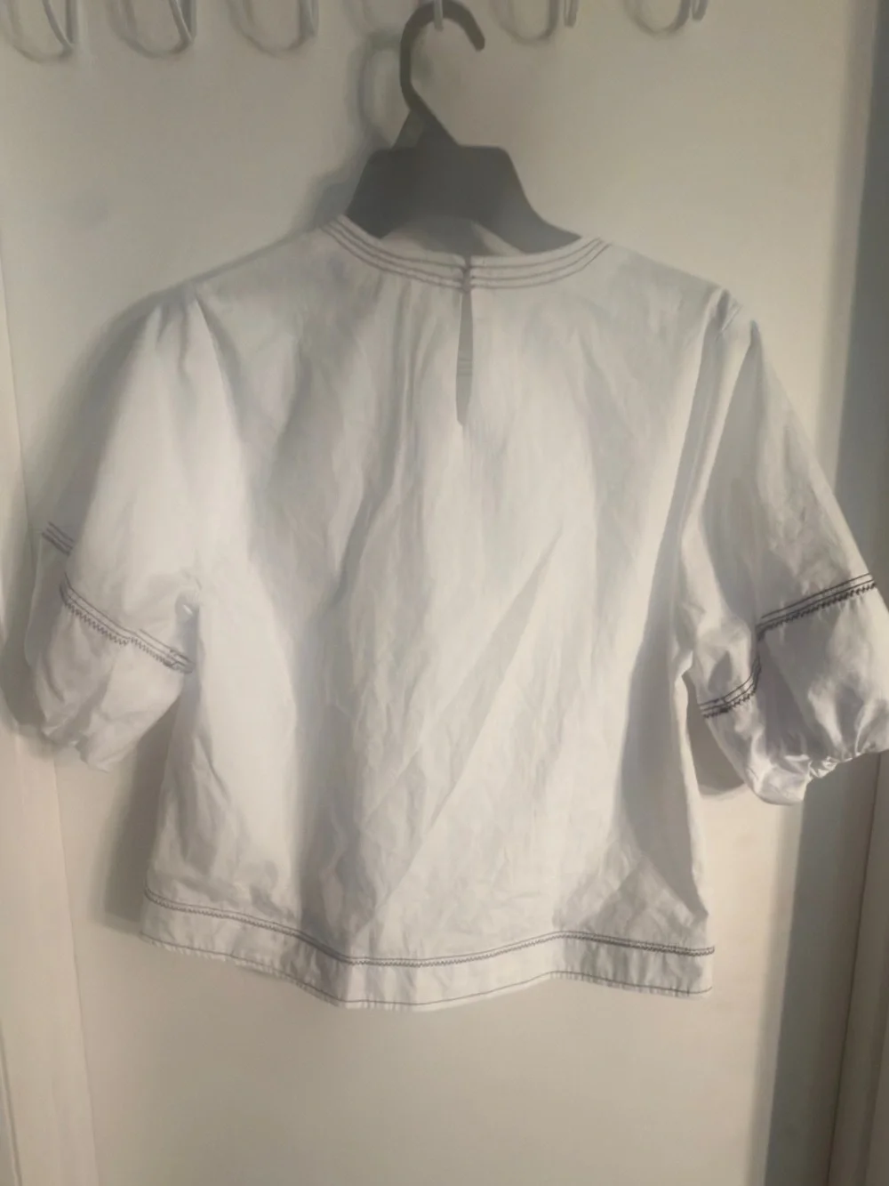 Zara White Short Sleeve Top with Contrast Stitching NWT